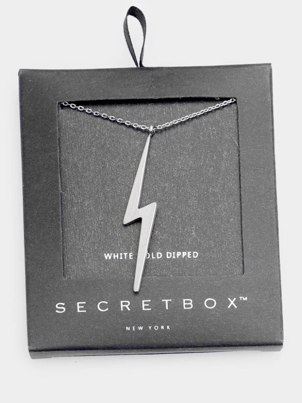 Lightning Bolt Pendant Necklace - White Gold Dipped Statement Piece